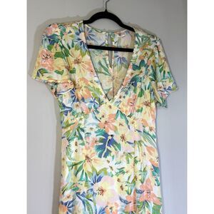 Billabong M Floral V-Neck Midi Dress Medium Cottagecore Resort Y2K Boho Prairie